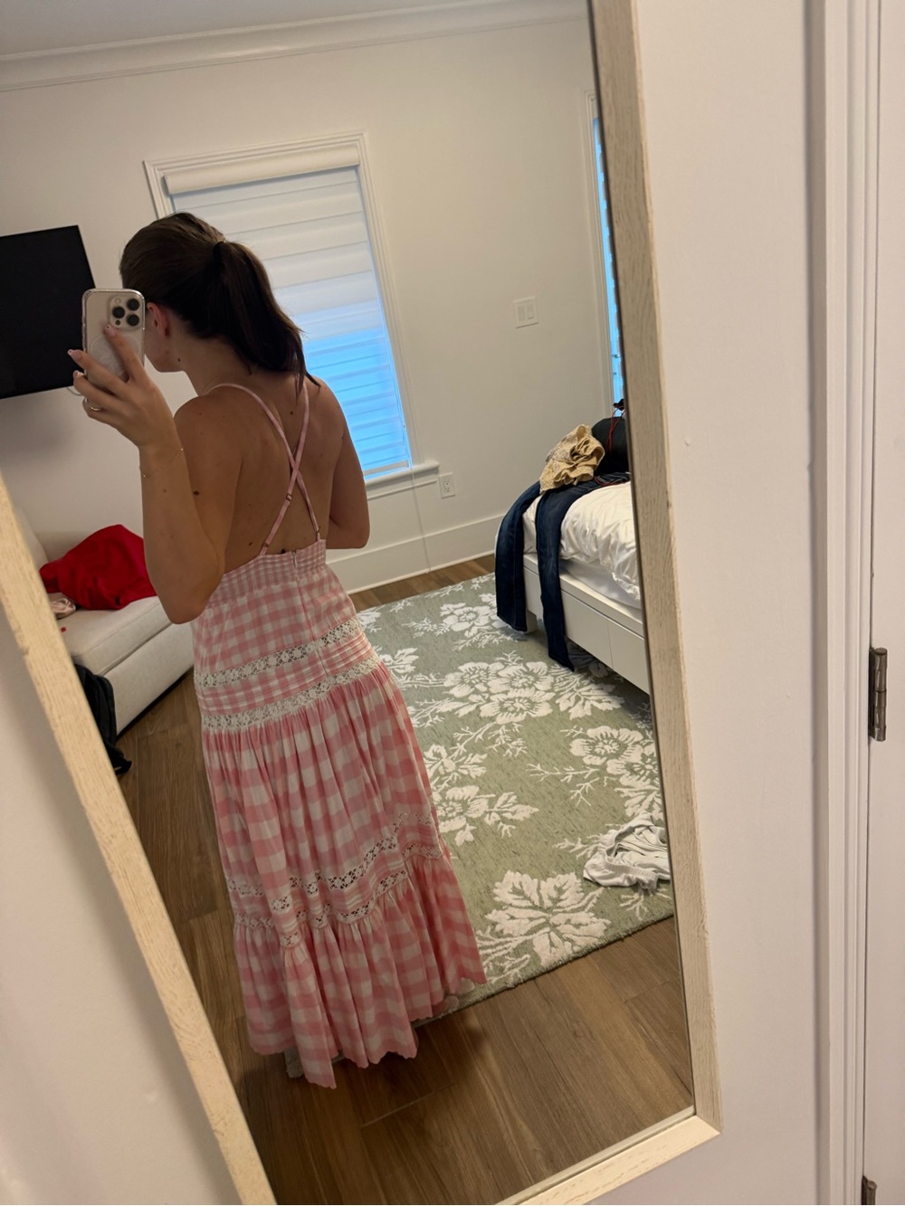 LoveShackFancy Pink Gingham Lace-Trim Maxi Dress - Picture 3 of 5